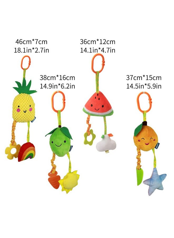 KAKIBLIN Baby Hanging Rattle Toys, 4 Pack Car Seat Stroller Toys Soft Squeaky Toys For Baby Newborn Infant Car Bed Crib Travel Activity, Fruits-A - Image 5