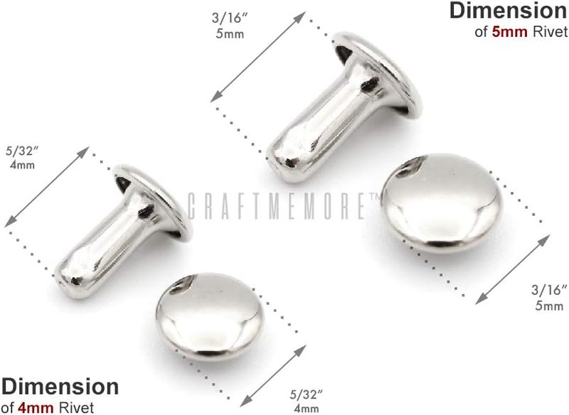 CRAFTMEMORE 100 Sets Double Cap Rivets Leather Rivet Tubular Metal Rapid Rivet Studs for Leather Craft VTDC (5 mm Cap, Antique Brass) - Image 3