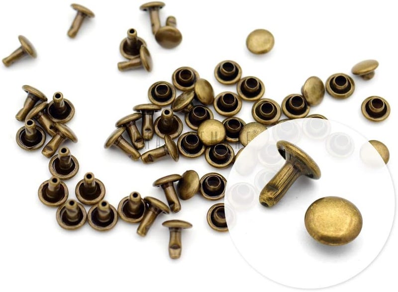 CRAFTMEMORE 100 Sets Double Cap Rivets Leather Rivet Tubular Metal Rapid Rivet Studs for Leather Craft VTDC (5 mm Cap, Antique Brass) - Image 1