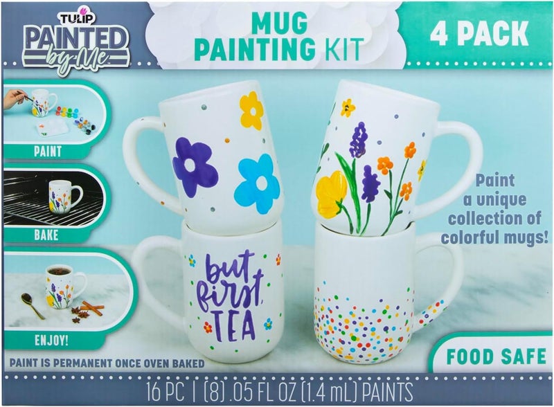 Tulip Food Safe Painted by Me, at Home Paint and Bake Kit - 4 Ceramic Mug Painting Set, Family Activity or Paint Night, All-In-One - Rainbow Paint, 4 Brushes & 4 Paintable Mugs. Studio Quality Results - Image 2