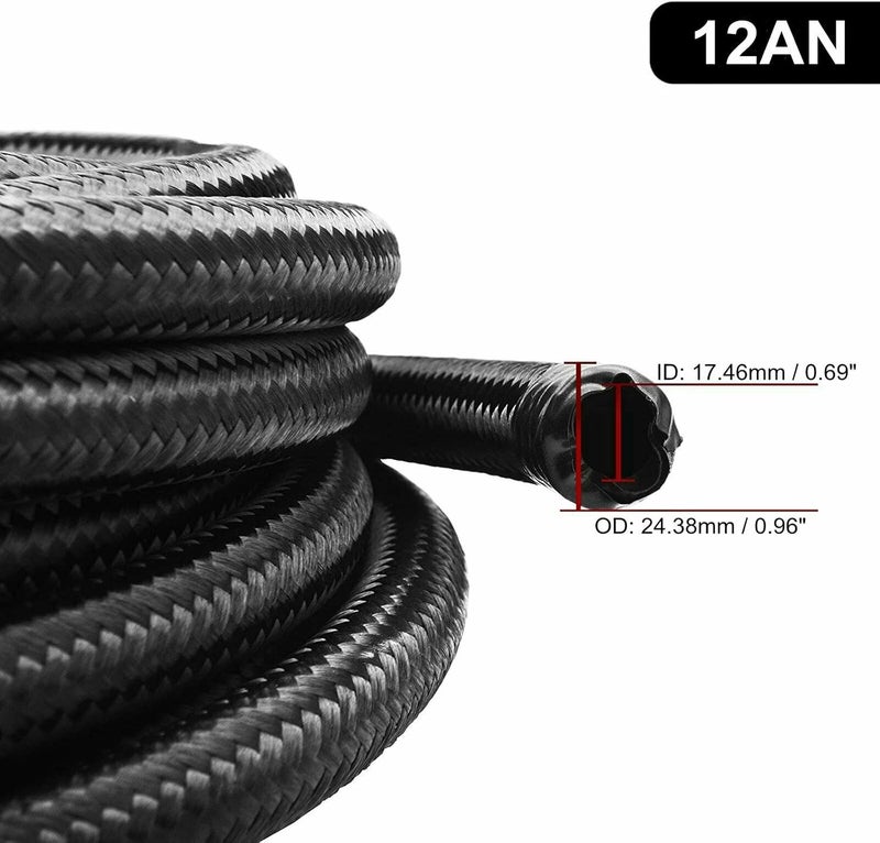 CHOWTY 12AN 20Feet Stainless Steel Nylon Braided Fuel Line Hose - Black - Image 3