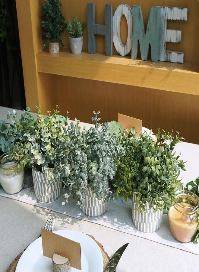 Winlyn 3 Pcs Artificial Eucalyptus Boxwood Plants in Grey Textured Cylinder Concrete Planter Pots Small Potted Plants Faux Greenery Decorations for Modern Farmhouse Home Office Bookshelf Tabletop - Image 4