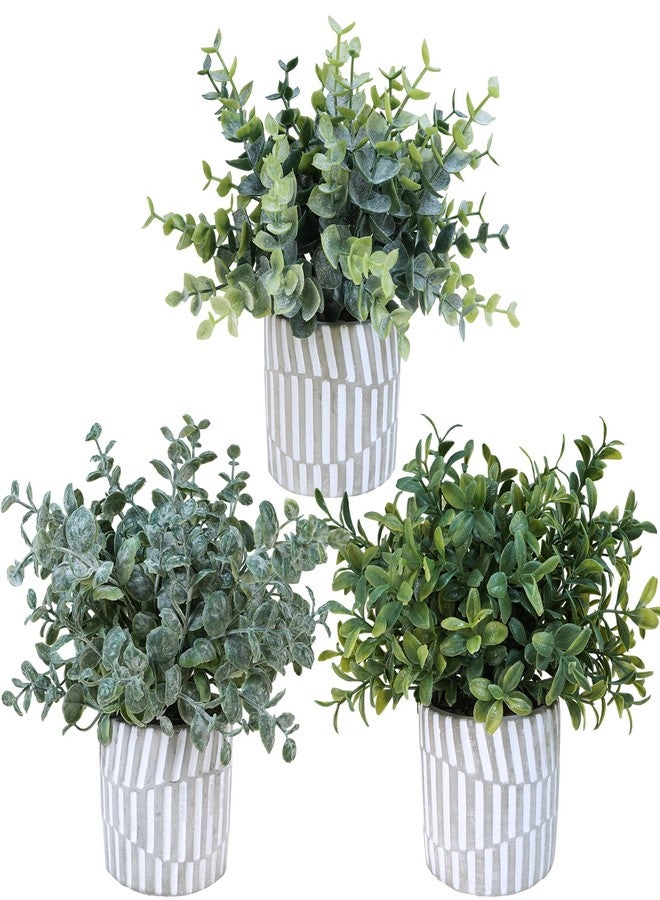 Winlyn 3 Pcs Artificial Eucalyptus Boxwood Plants in Grey Textured Cylinder Concrete Planter Pots Small Potted Plants Faux Greenery Decorations for Modern Farmhouse Home Office Bookshelf Tabletop - Image 1