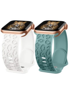 IKANFI 2Pack Leopard Engraved Bands Compatible with Apple Watch Band 49mm 46mm 45mm 44mm 42mm Women, Silicone Cheetah Sport Strap for iWatch Series SE 10 9 8 7 6 5 4 3 2 1,Ultra-WTCS42  - Image 1