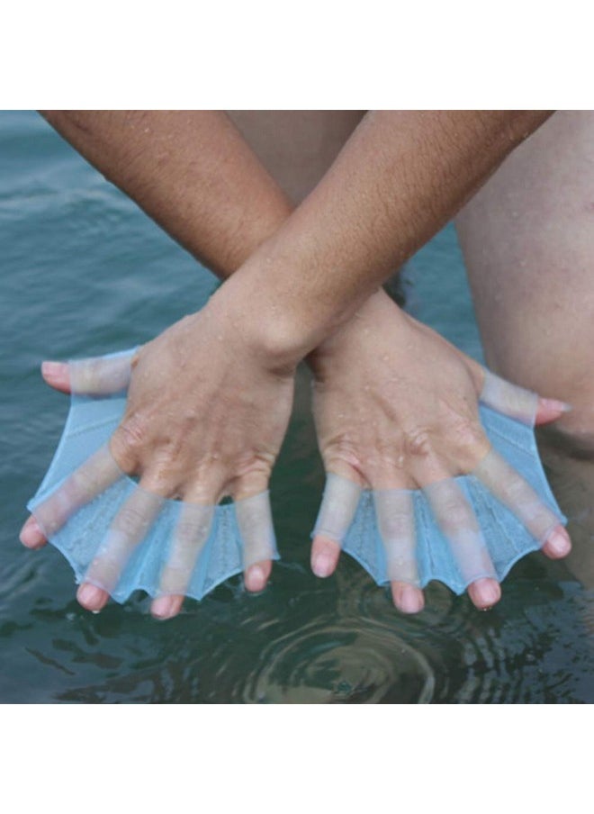 POCREATION Webbed Gloves1 Pair Blue Hand Palm Webbed Flippers Training Gloves Webbed Gloves Finger Swimming Diving Fins Swim Flippers Hand Paddle Fit For Water Sports(S)  - Image 4
