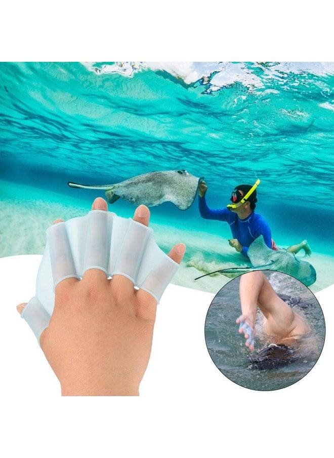 POCREATION Webbed Gloves1 Pair Blue Hand Palm Webbed Flippers Training Gloves Webbed Gloves Finger Swimming Diving Fins Swim Flippers Hand Paddle Fit For Water Sports(S)  - Image 3