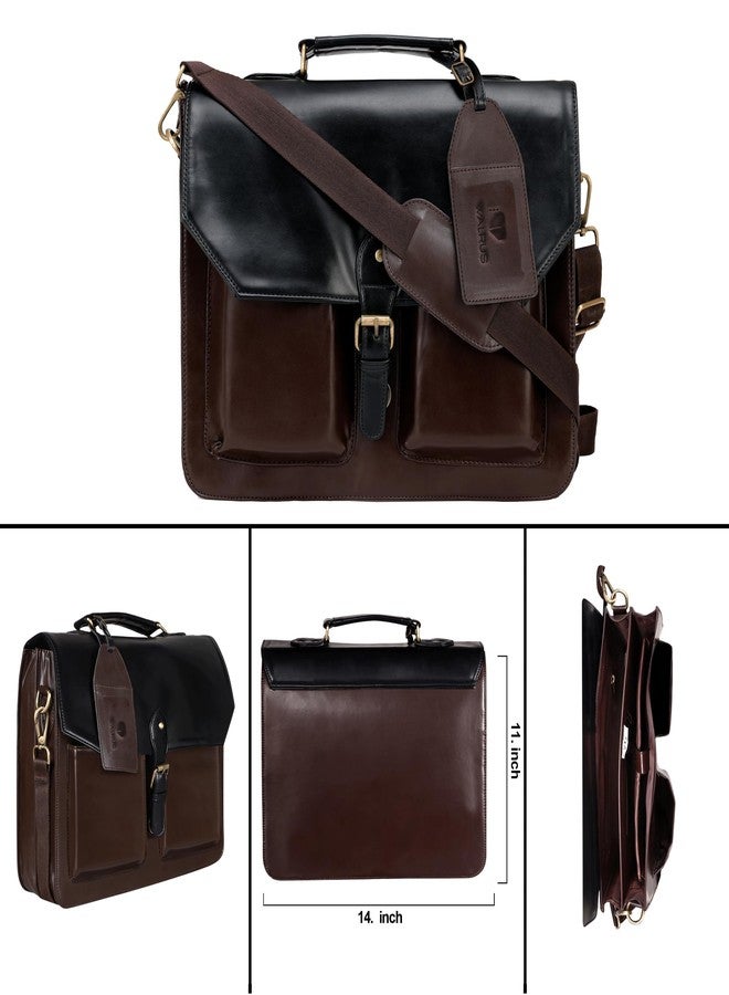 Walrus Maestro Series Black Vegan Leather 15.6 Inch Laptop Bag with Sleeve - Unisex, Dual Main Compartments, Lightweight & Stylish,Expandable Office Bag for Men & Women - Image 5