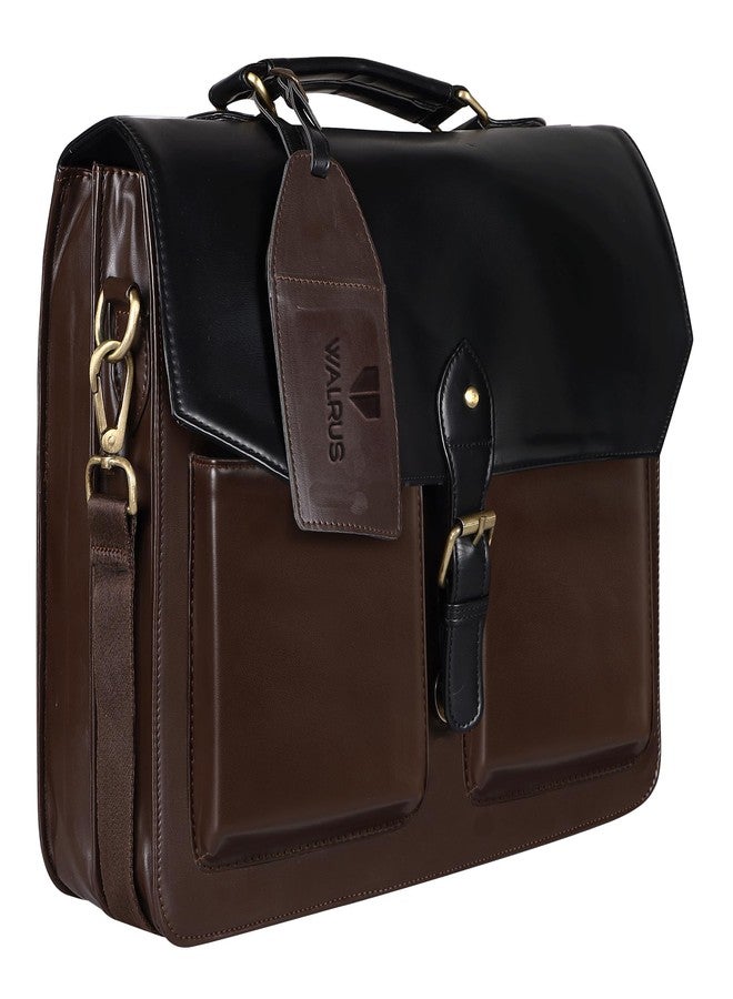 Walrus Maestro Series Black Vegan Leather 15.6 Inch Laptop Bag with Sleeve - Unisex, Dual Main Compartments, Lightweight & Stylish,Expandable Office Bag for Men & Women - Image 2