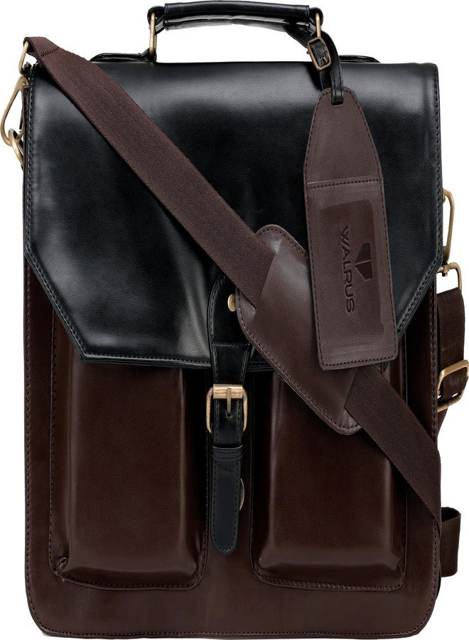 Walrus Maestro Series Black Vegan Leather 15.6 Inch Laptop Bag with Sleeve - Unisex, Dual Main Compartments, Lightweight & Stylish,Expandable Office Bag for Men & Women - Image 1