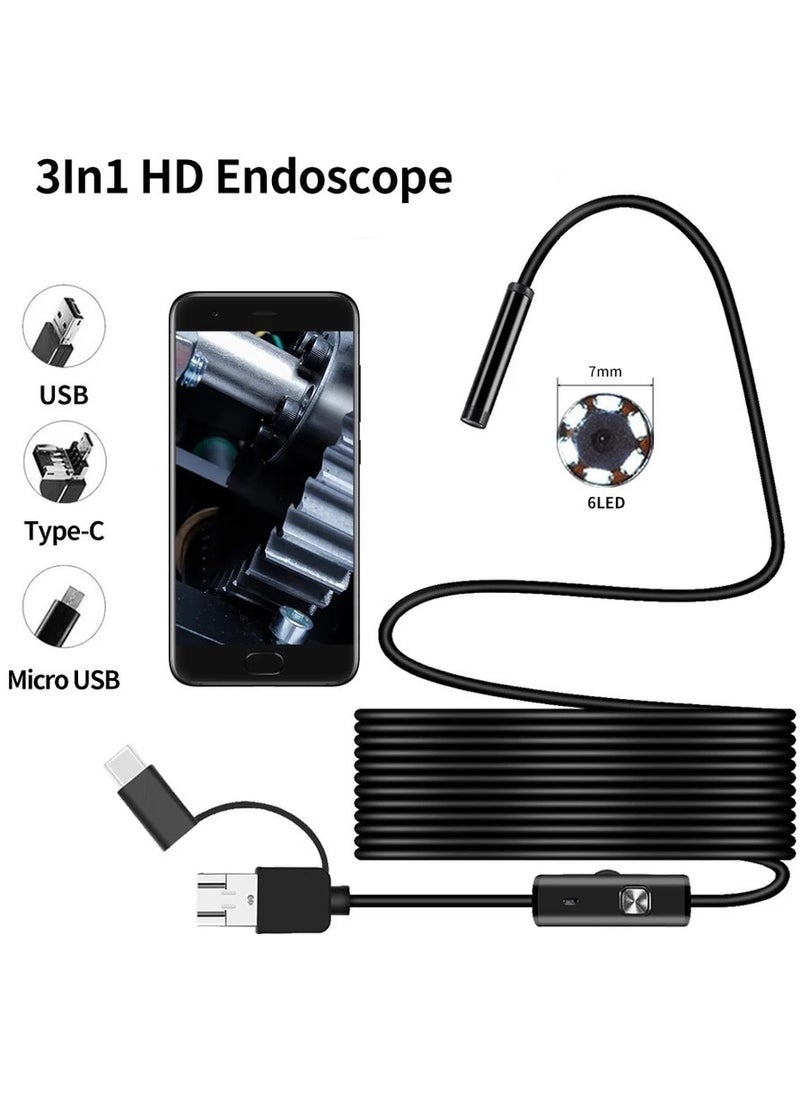 Generic - 3-In-1 Endoscope Inspection Camera Built-in 6 LEDs IP67 Waterproof USB Type-C Endoscope for Android Smartphones/PC - Image 1