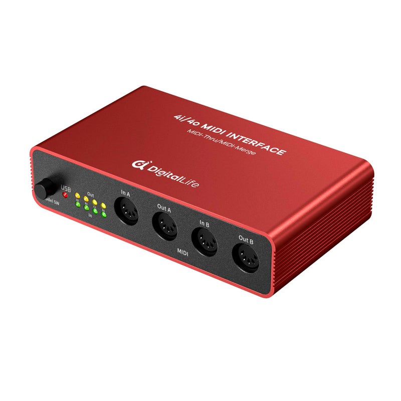 DigitalLife StandAlone QuadIO 5PIN DIN MIDI Interface MIDI Thru Box 4In4Out MIDI Merge Box 2In4Out wLED Indicators Metal No computer needed - Image 2