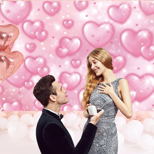 Kreyfer 7 x 5 FT Heart Valentine’s Day Backdrop – Pink Romantic Sparkling Heart Photography Background for Wedding, Engagement, Birthday, and Love-Themed Party Decorations - Image 4