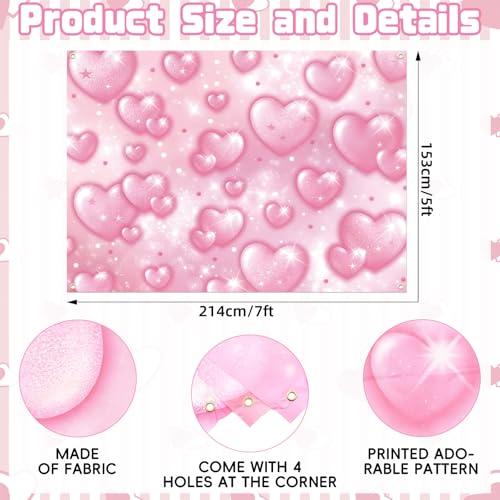 Kreyfer 7 x 5 FT Heart Valentine’s Day Backdrop – Pink Romantic Sparkling Heart Photography Background for Wedding, Engagement, Birthday, and Love-Themed Party Decorations - Image 2