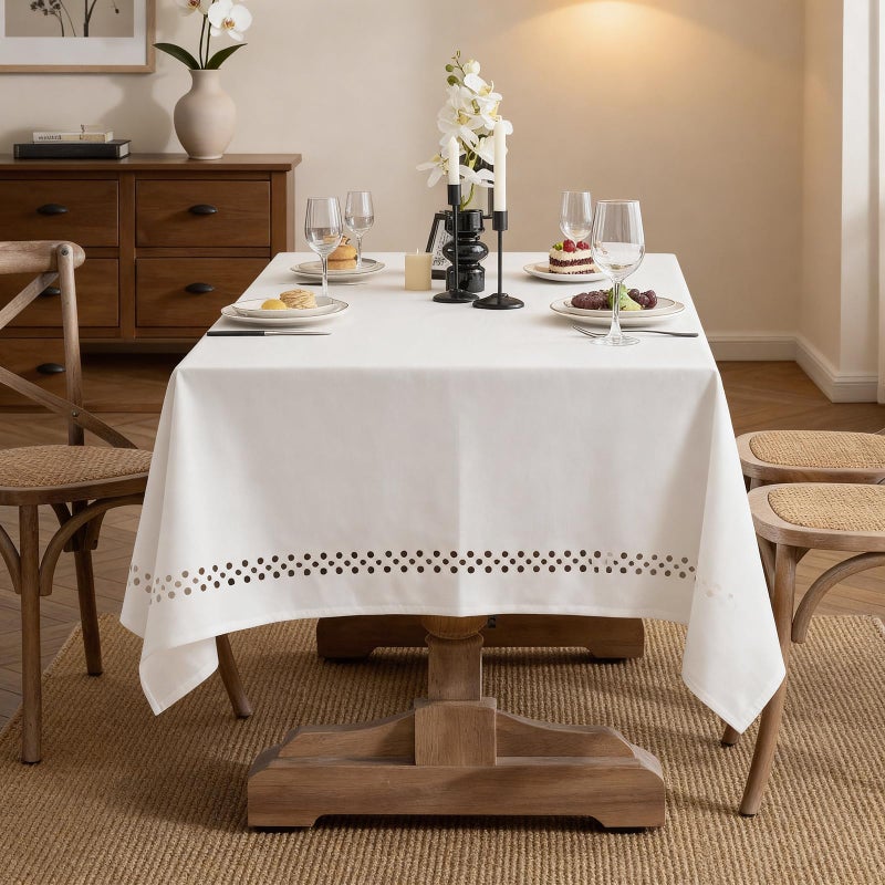 QDTTSRY Natural Cottton Blend Tablecloth, Rectangle Tablecloth with Decorative Cutouts, Stain Resistant & Wrinkle Free Table Cover for for Dining Table Farmhouse Kitchen, 70" x 52" (Rectangular) - Image 3