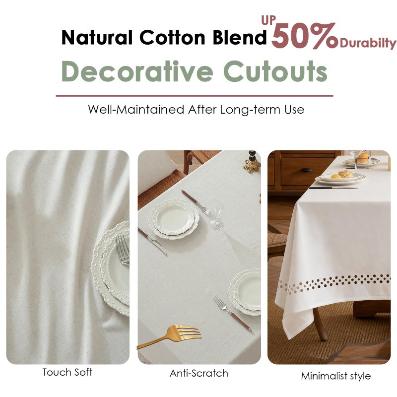 QDTTSRY Natural Cottton Blend Tablecloth, Rectangle Tablecloth with Decorative Cutouts, Stain Resistant & Wrinkle Free Table Cover for for Dining Table Farmhouse Kitchen, 70" x 52" (Rectangular) - Image 4