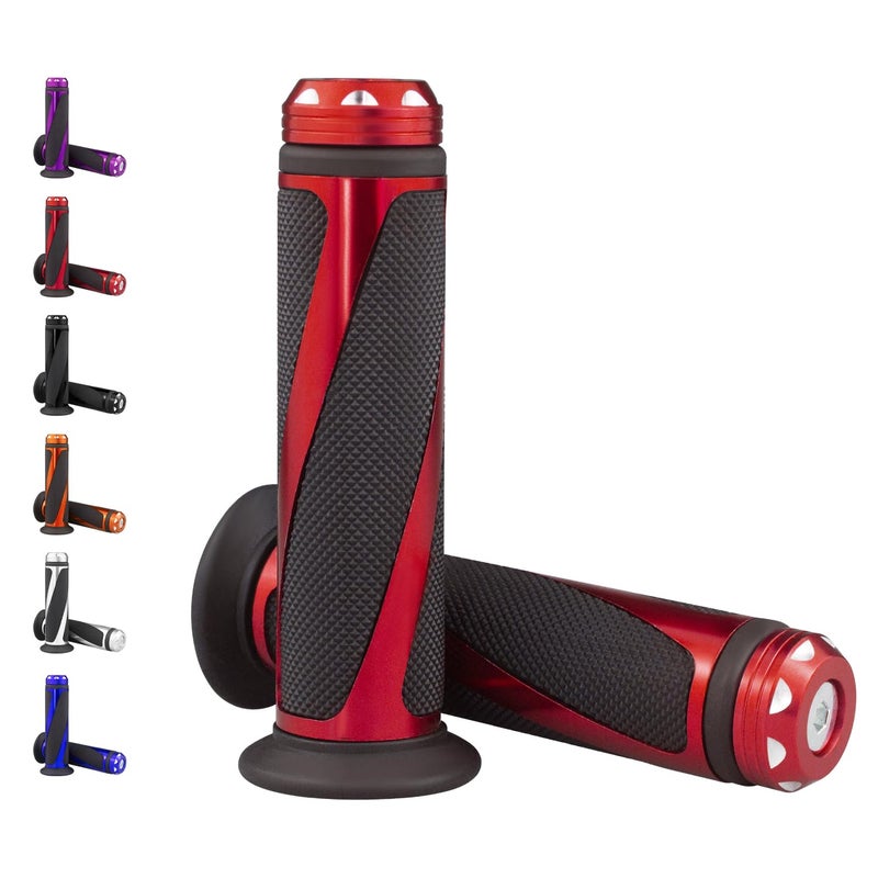 amavoler Universal Motorcycle Handlebar Grips Soft Rubber Billet Aluminum Fits for Motorcycles with 78 Left Grip and 1 Right Red