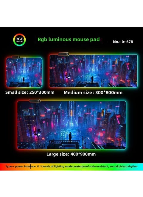 RGB Luminous Mouse Pad Computer Keyboard Hand-held Desktop Pad Oversized Game E-sports Pad Thickened Internet Cafe Table Pad-Color:300*800mm-Pattern:Upgraded Version Of Pickup Rhythm-lc678