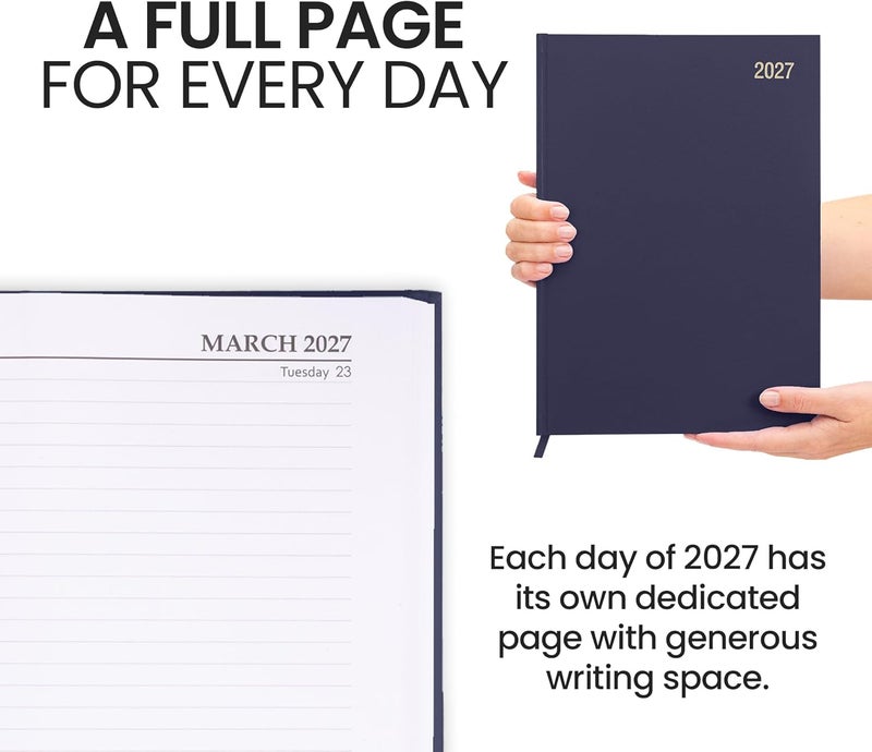 evelay 2027 Diary A4 A5 Page a Day - Hardback Planner Organiser Journal with 70gsm Paper & Ribbon Marker - Ideal for Work, School & Personal Planning (A4, Navy) - Image 5