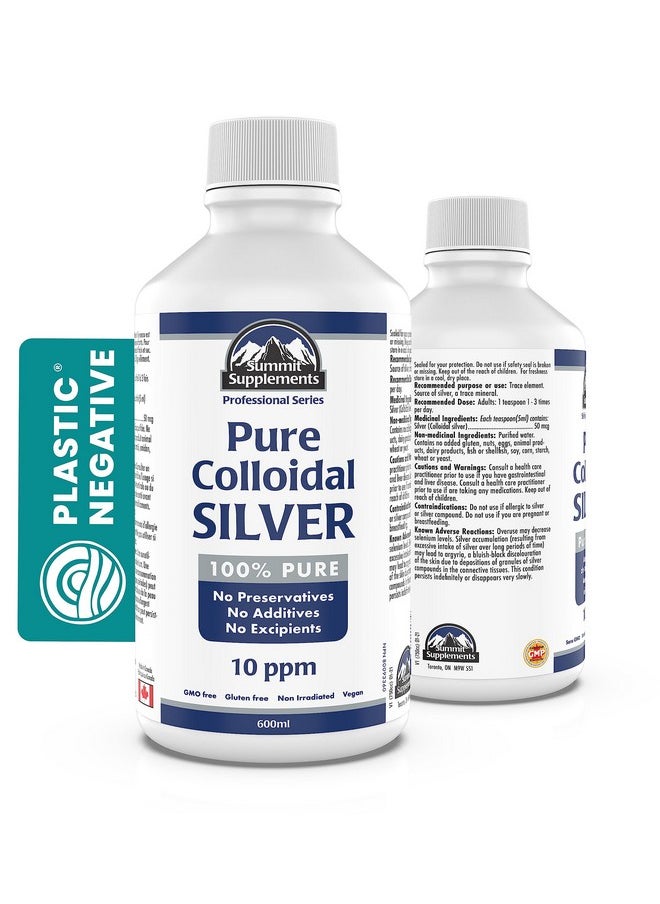 Summit Supplements Colloidal Silver 10ppm 600ml - Colloidal Silver Liquid Minerals Trace Minerals - Colloidal Copper Supplements - Silver Colloidal Minerals Liquid - Formulated & Made in Canada  - Image 1