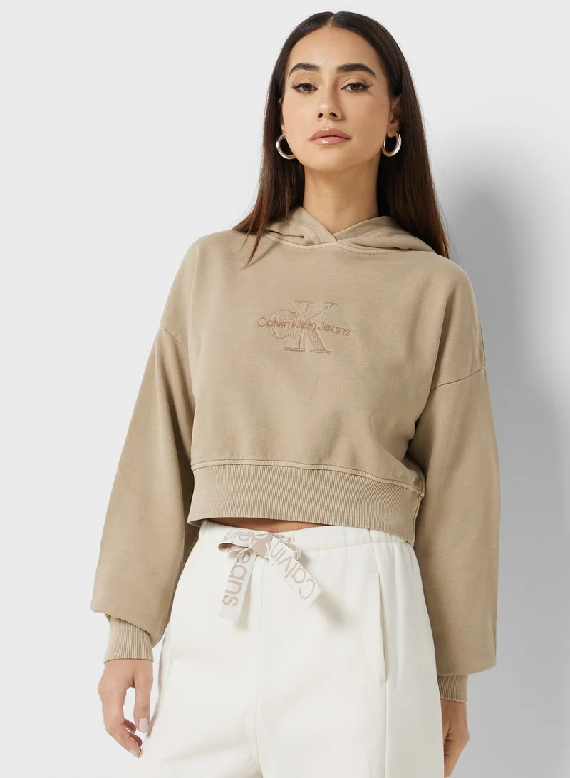 Calvin Klein Jeans Logo Knitted Crop Hoodie