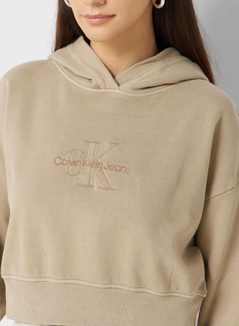 Calvin Klein Jeans Logo Knitted Crop Hoodie
