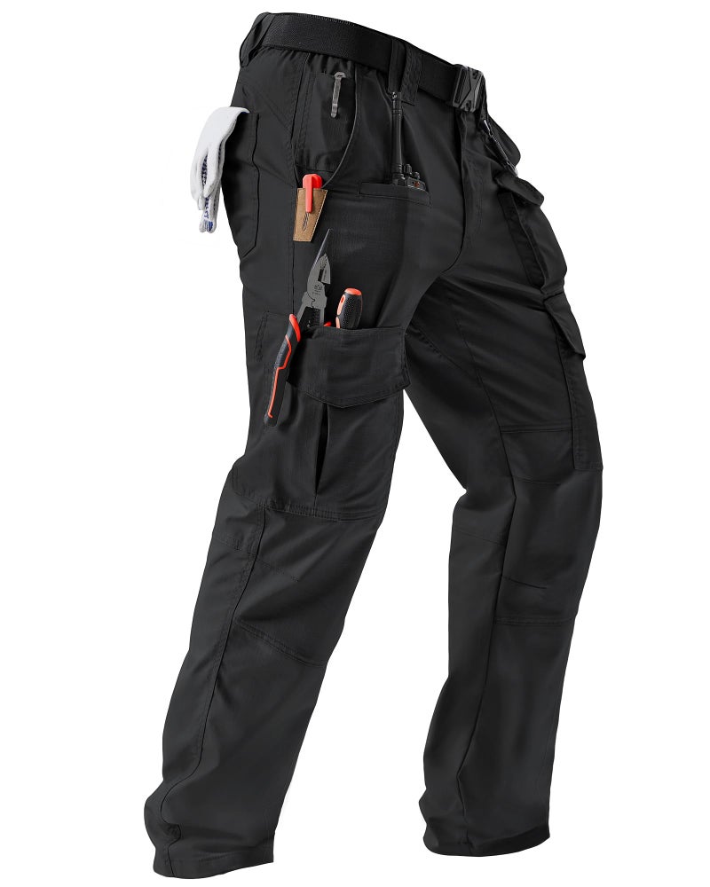 IGOLUMON Men's Stretch Tactical Pants, Ripstop Cargo Pants Outdoor Lightweight EDC Hiking Work Pants with 10 Pockets, Black - Image 1