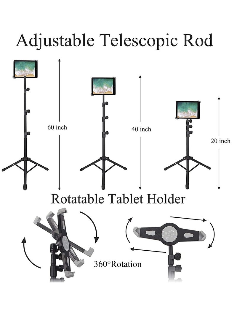 IPad and Mobile Phone Tripod Stand,Height Adjustable 20 to 60 Inch with 360 Degree Rotating Tablet Holder for iPad Air,iPad Pro and More 9.5 to 14.5 Inch Tablets, Coming with Carrying Bag - Image 4