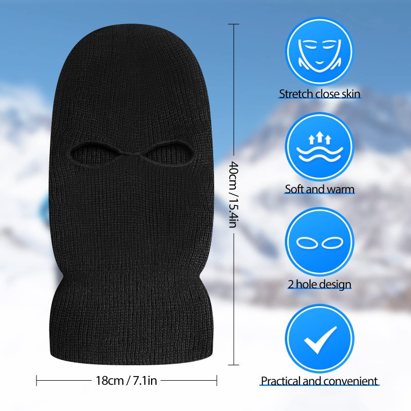 BBTO Ski Mask Balaclava Full Face Cover 2 Hole Winter Knitted Balaclava for Outdoor Sports (Black, Classic Style) - Image 2