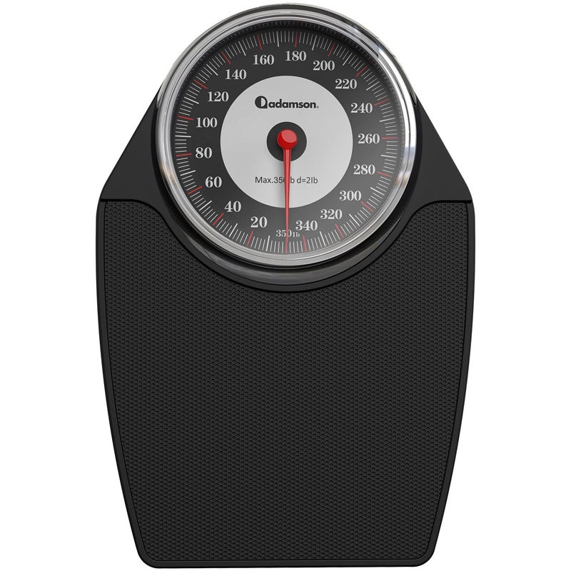 Adamson A24 Scales for Body Weight Up to 350 LB New AntiSkid Rubber Surface Extra Large Numbers High Precision Bathroom Scale Analog Durable with 20Year Assurance Black