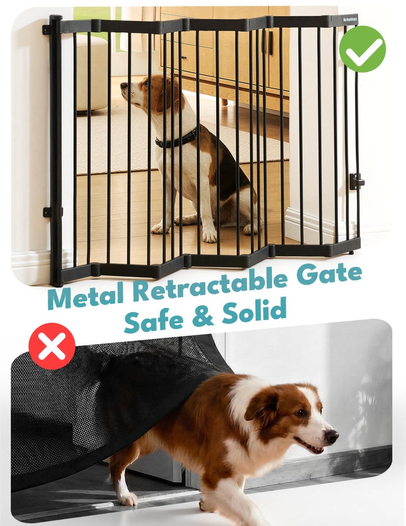 No Pawblems Retractable Safty Gate, Metal Adjustable Dog Gate for Doorways, Stairs & Hallways, Expands to 38" Wide, Auto Retract Design, No Bottom Bar, Black - Image 2