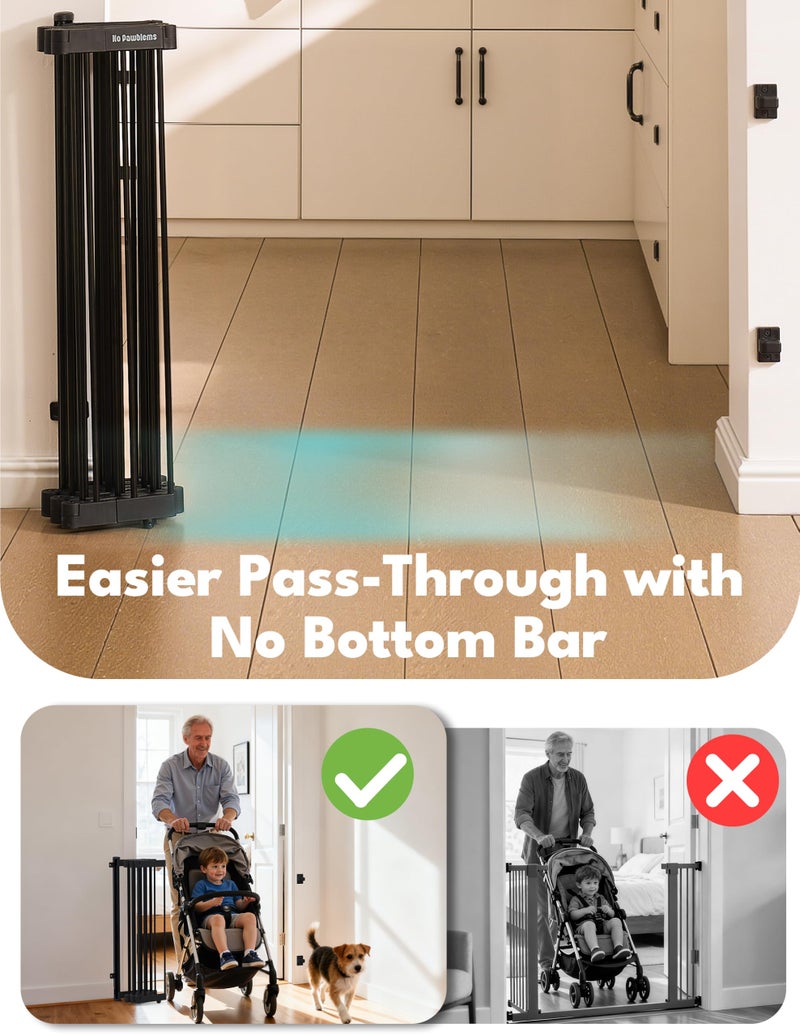 No Pawblems Retractable Safty Gate, Metal Adjustable Dog Gate for Doorways, Stairs & Hallways, Expands to 38" Wide, Auto Retract Design, No Bottom Bar, Black - Image 3