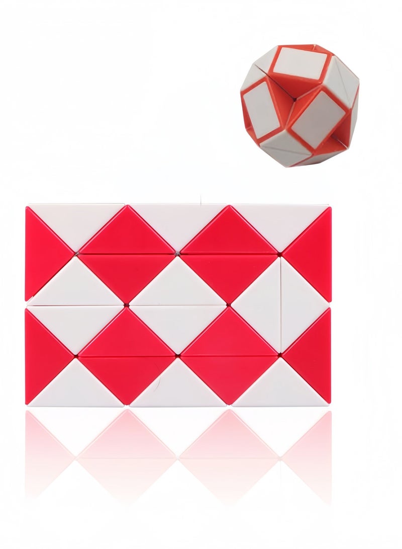 24 Segments Magic Snake Cube Red White Twist Puzzle, Kids Educational STEM Fidget Toy for Brain Training, Parent-Child Interactive Stress Relief Game Gift - Image 1