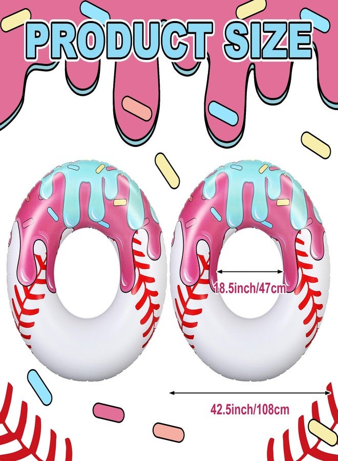 Vertintong 2 Pcs Ice Cream Drip Baseball Themed Pool Float Beach Bridal Shower Supplies 42.5 Inch Summer Ice-Cream Baseball Party Pool Toys for Adult Swimming Party Decorations - Image 3