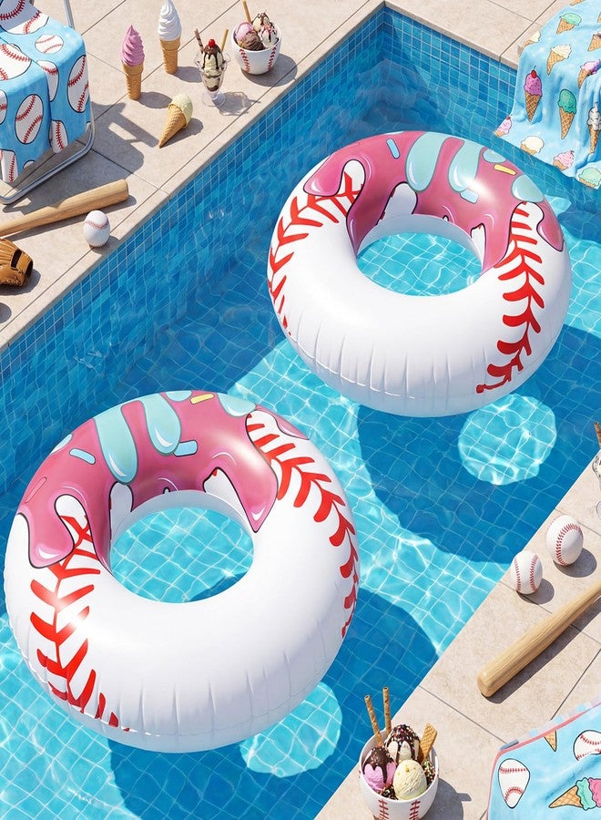 Vertintong 2 Pcs Ice Cream Drip Baseball Themed Pool Float Beach Bridal Shower Supplies 42.5 Inch Summer Ice-Cream Baseball Party Pool Toys for Adult Swimming Party Decorations - Image 2