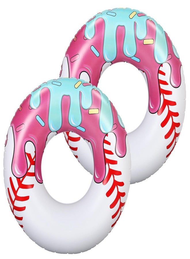 Vertintong 2 Pcs Ice Cream Drip Baseball Themed Pool Float Beach Bridal Shower Supplies 42.5 Inch Summer Ice-Cream Baseball Party Pool Toys for Adult Swimming Party Decorations - Image 1