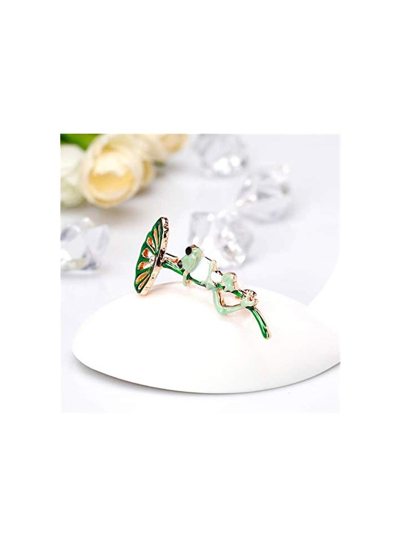GGOOT Personalized Lotus Leaf Frog Brooch Shawl Buckle Pin Clothing Accessories Fashion Jewelry Gift Boutonniere Unisex Grren Stylish and Popular - Image 3