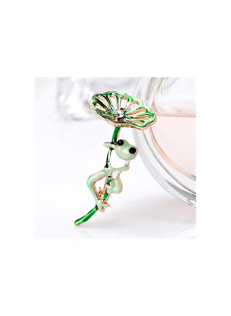 GGOOT Personalized Lotus Leaf Frog Brooch Shawl Buckle Pin Clothing Accessories Fashion Jewelry Gift Boutonniere Unisex Grren Stylish and Popular - Image 4