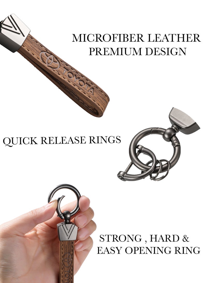 كيامور سلسلة مفاتيح أنيقة من المعدن والجلد الأسود مع شعار تويوتا للبالغين تحتوي على ٣ حلقات مفاتيح مثالية كهدية فاخرة أو إكسسوار للسيارة مصممة باللون الأسود العصري لمظهر حديث تدور بزاوية ٣٦٠ درجة لسهولة الاستخدام مناسبة للرجال والنساء وتأتي في علبة هدايا فاخرة - Image 4