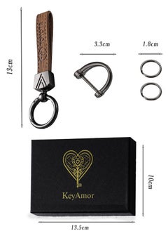 KeyAmor Elegant metal and leather keychain car key holder TOYOTA car logo keychain keychain with 3 key rings perfect as a fancy gift or car accessory  light brown colour offers 360 degree rotation and comes in a gift box.  - Image 5