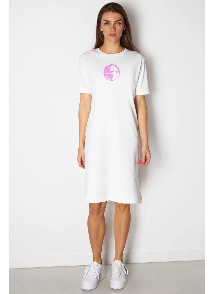 Rock&Roll Rock & Roll Balance Cats White Short Sleeve Above Knee Mid Length Cotton Dress