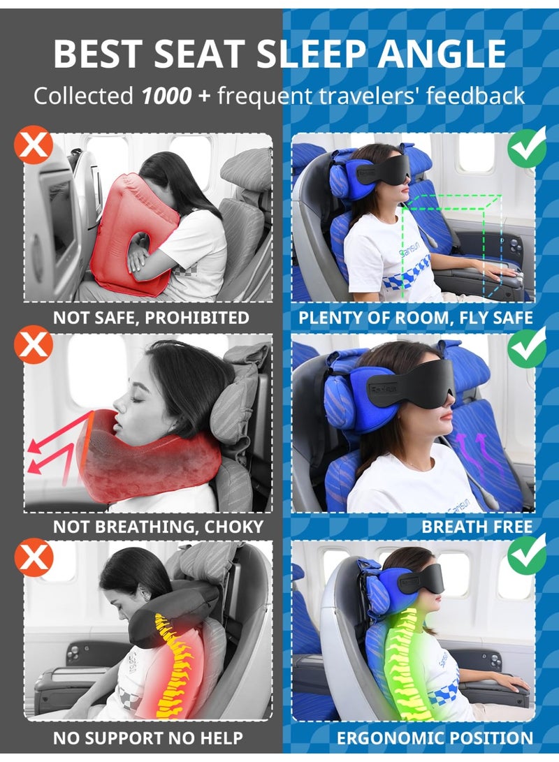 Travel Pillow (Original Product, Exclusive by ) Airplane Travel Pillow with Eye Mask, 360° Head Support for Long Flights, Black - Image 3