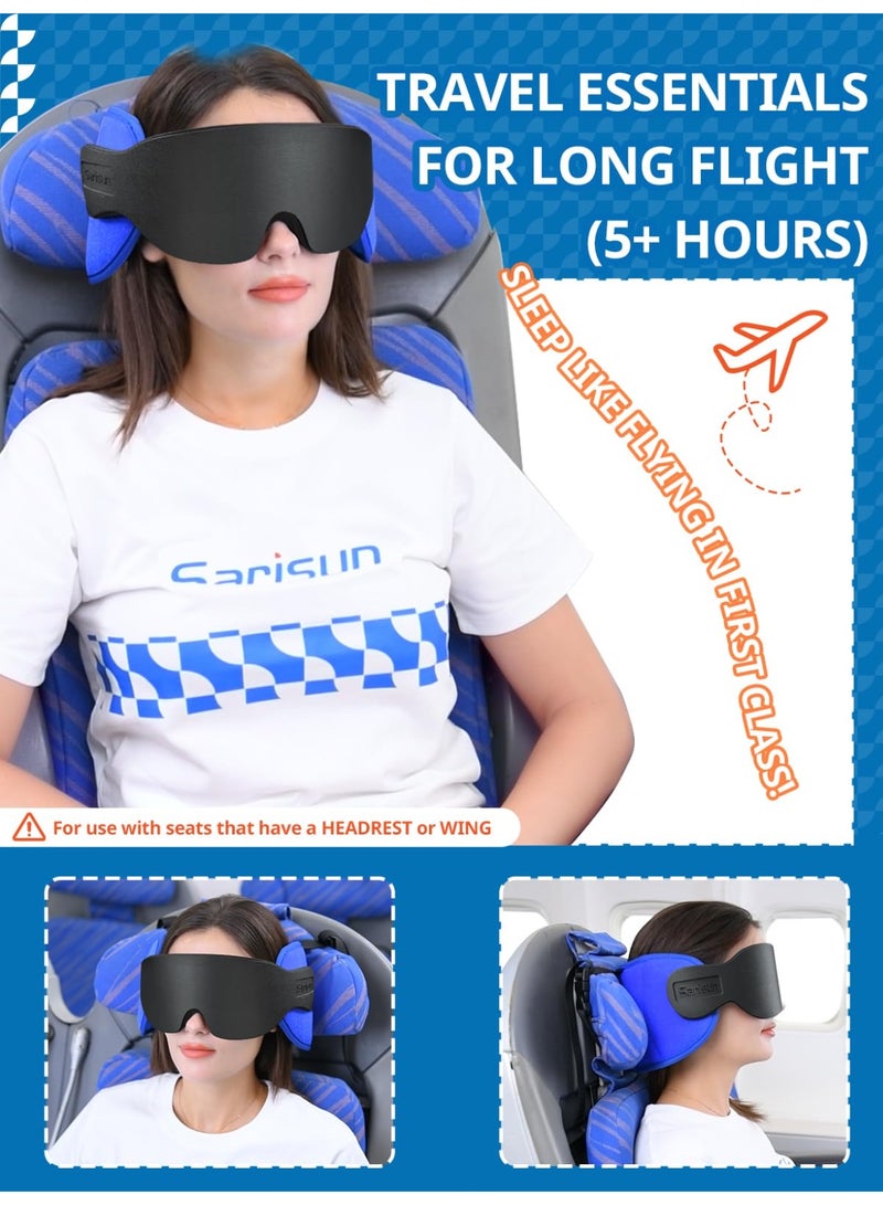 Travel Pillow (Original Product, Exclusive by ) Airplane Travel Pillow with Eye Mask, 360° Head Support for Long Flights, Black - Image 2