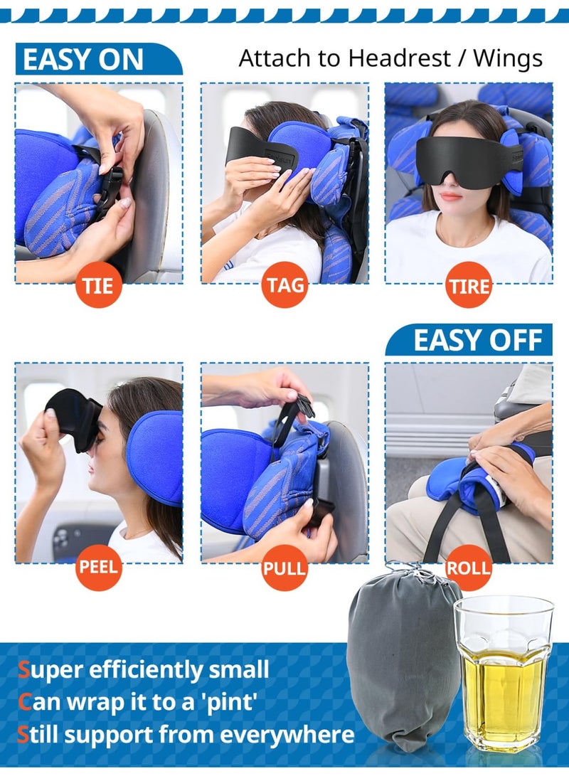 Travel Pillow (Original Product, Exclusive by ) Airplane Travel Pillow with Eye Mask, 360° Head Support for Long Flights, Black - Image 4
