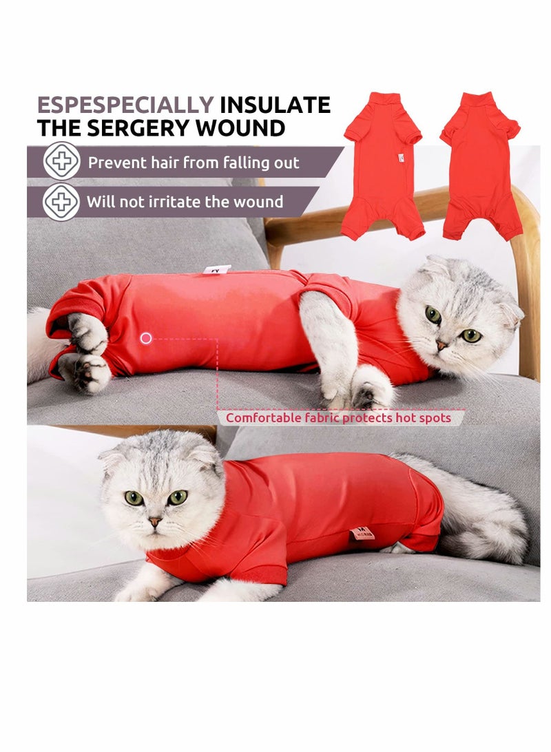 SYOSI Cat Neuter Recovery Suit, Cat Surgery Recovery Suit with Cat Spay Surgical Onesie for Abdominal Wounds After Surgery Alternative Small Pet Post Bandage Anti-Licking, E-Collar Red S  - Image 5