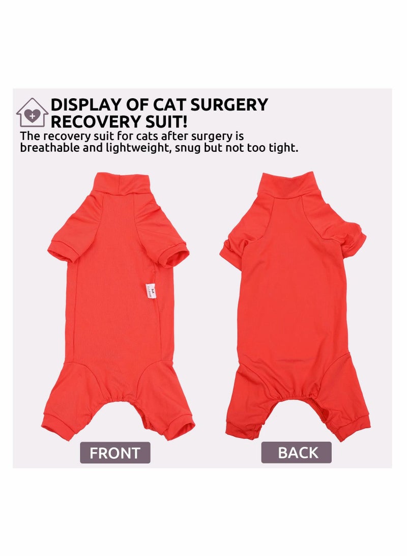 SYOSI Cat Neuter Recovery Suit, Cat Surgery Recovery Suit with Cat Spay Surgical Onesie for Abdominal Wounds After Surgery Alternative Small Pet Post Bandage Anti-Licking, E-Collar Red S  - Image 2