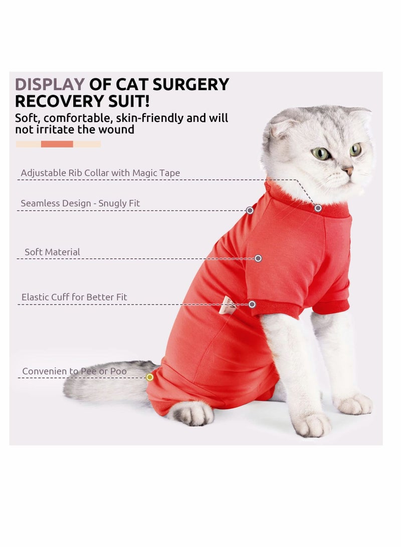 SYOSI Cat Neuter Recovery Suit, Cat Surgery Recovery Suit with Cat Spay Surgical Onesie for Abdominal Wounds After Surgery Alternative Small Pet Post Bandage Anti-Licking, E-Collar Red S  - Image 3