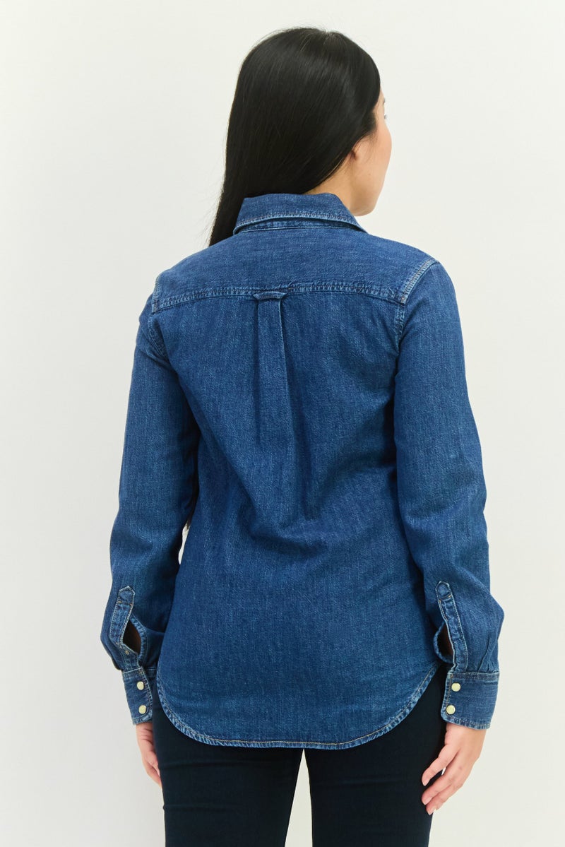 GANT Women Spread Collar Long Sleeves Washed Shirt, Blue - Image 3