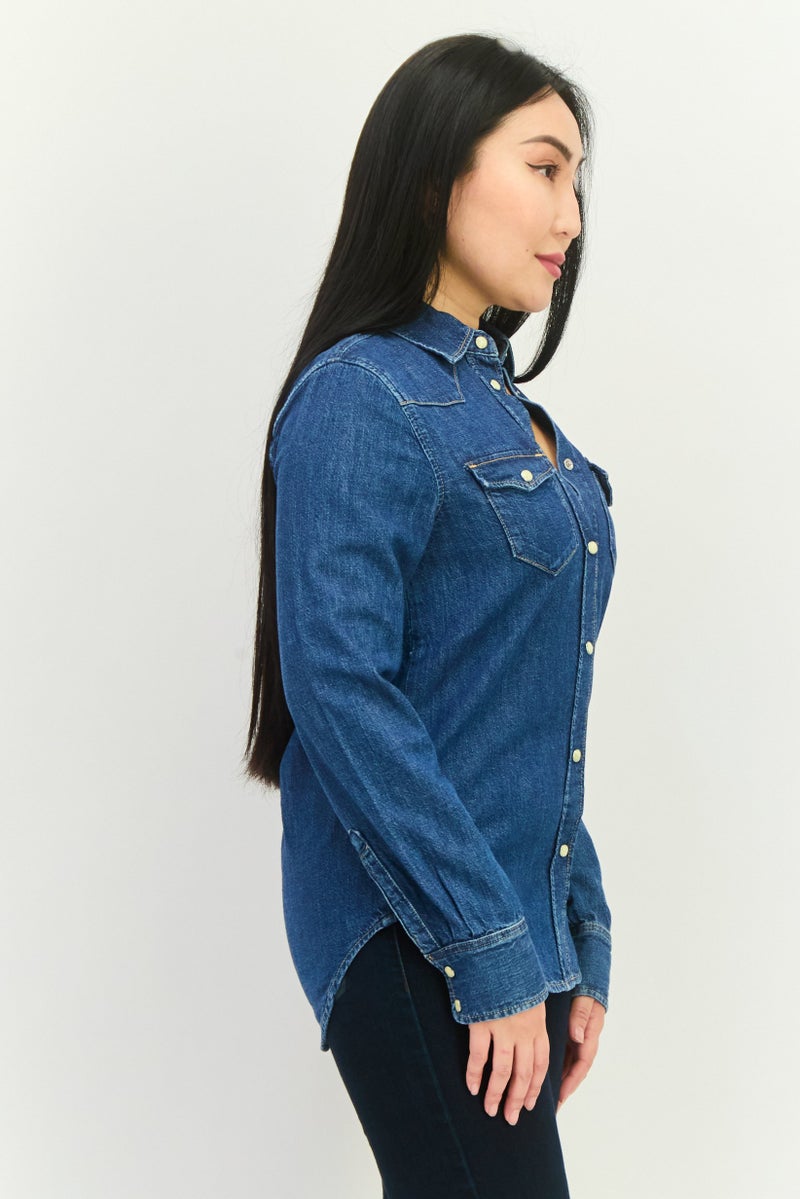 GANT Women Spread Collar Long Sleeves Washed Shirt, Blue - Image 2