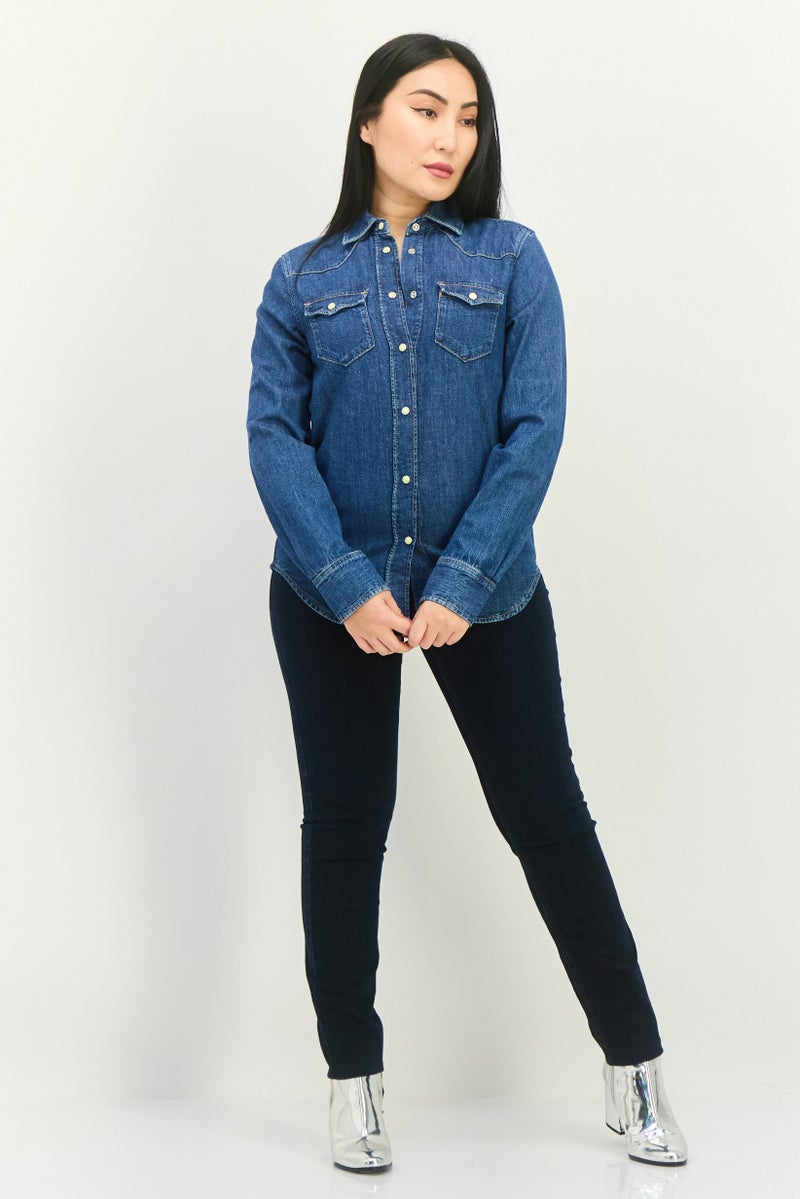 GANT Women Spread Collar Long Sleeves Washed Shirt, Blue - Image 4