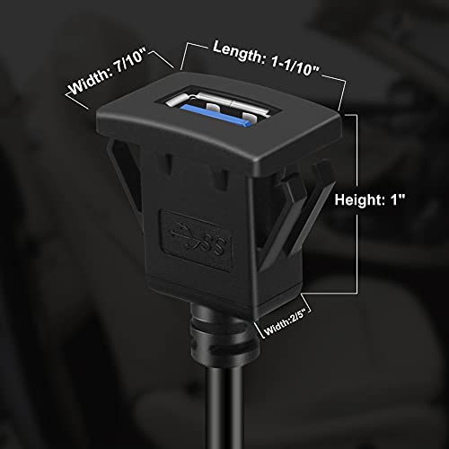 BATIGE Square Single Port USB 3.0 Panel Flush Mount Extension Cable with Buckle for Car Truck Boat Motorcycle Dashboard 1ft - Image 4